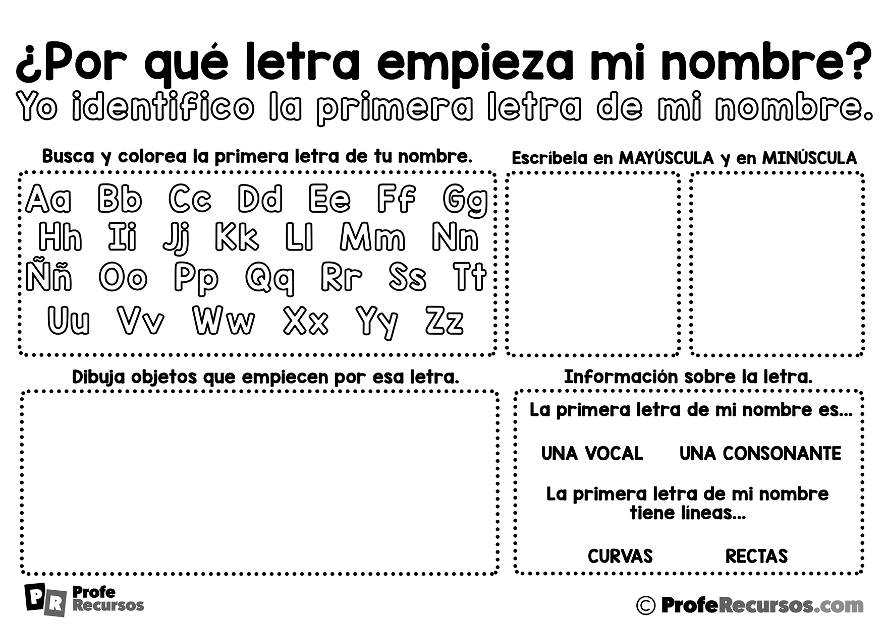 Fichas infantiles para aprender el nombre propio