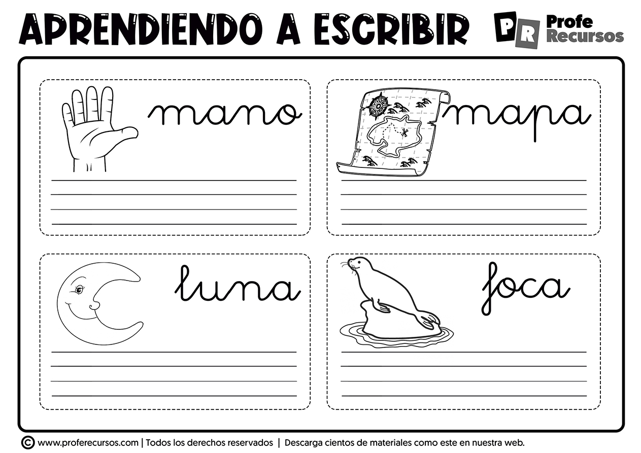 Fichas para escribir palabras para niños