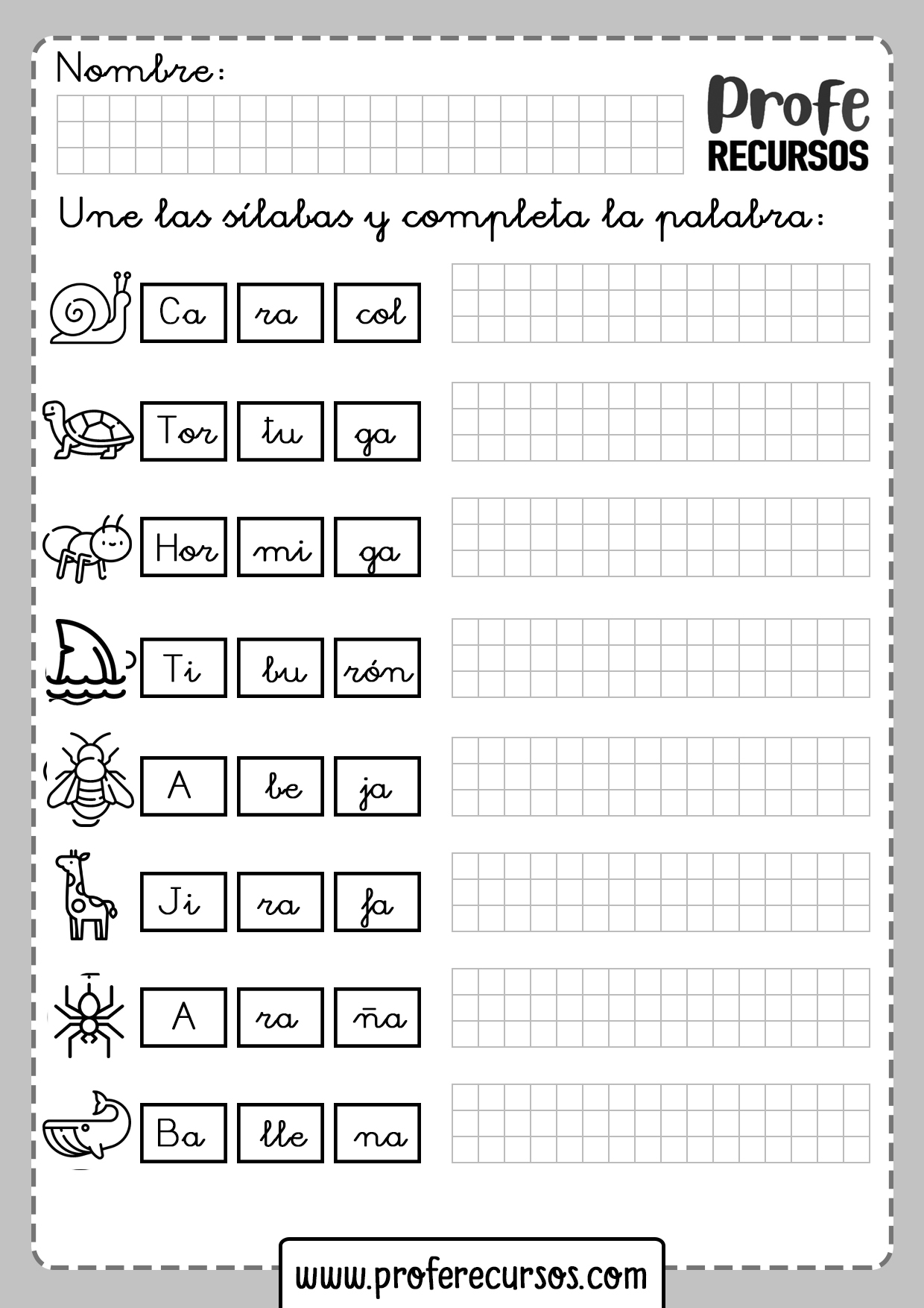 Fichas para trabajar las silabas