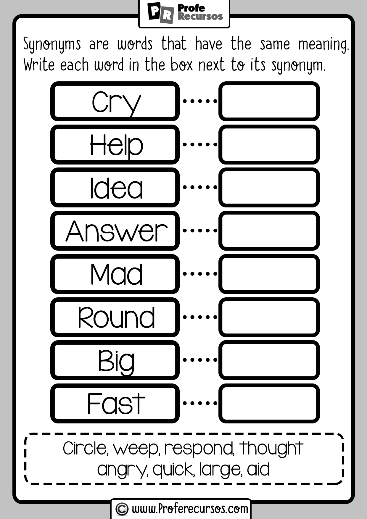 Synonyms worksheets